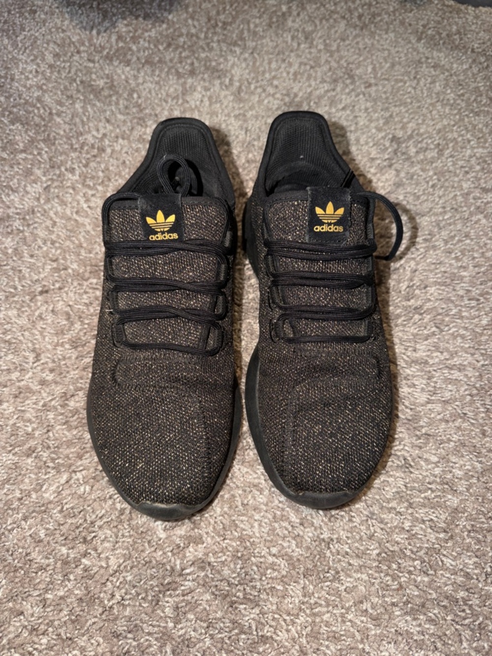 adidas women’s Black Knit Sneakers with Gold shimmer